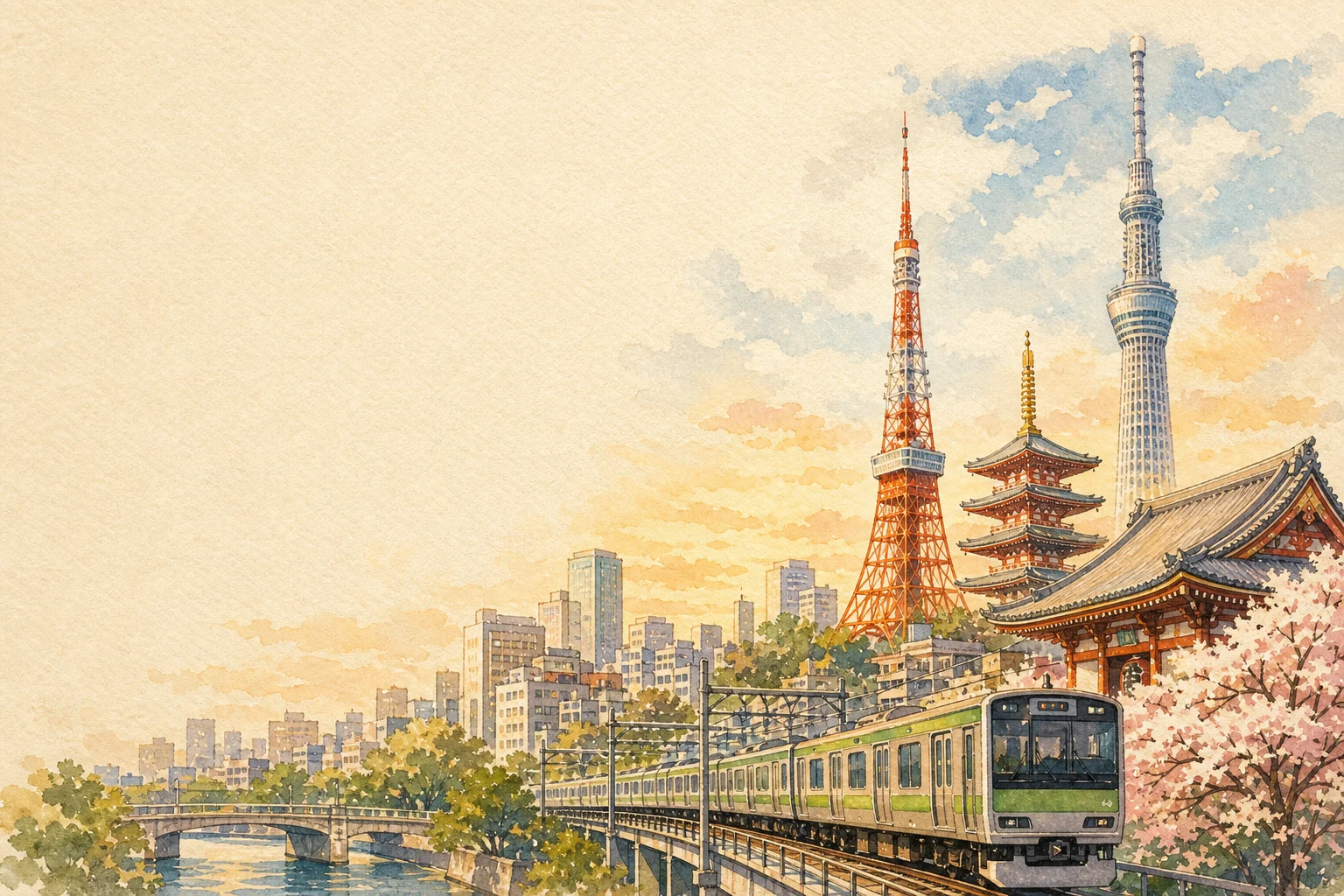 東京地標手繪插畫